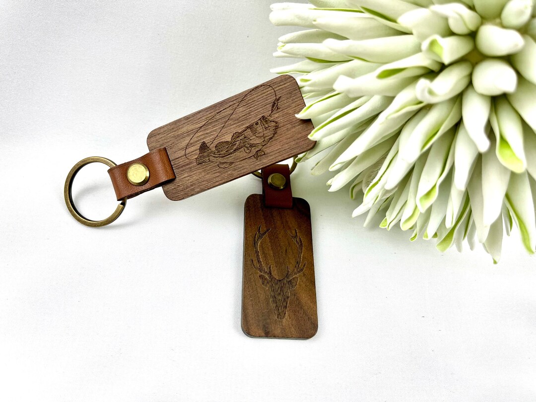 Antler, Fish, Fishing, Hunting, Deer, Fishing Rod Wooden Keychain With ...