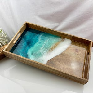Resin tray mango wood beach sea waves epoxy resin resin waves epoxy breakfast tray ocean