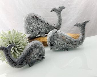 Wooden whale, grey, in three sizes, fish, wooden decoration, maritime decoration, wooden fish, garden decoration, decoration, beach, sea, blue whale, humpback whale