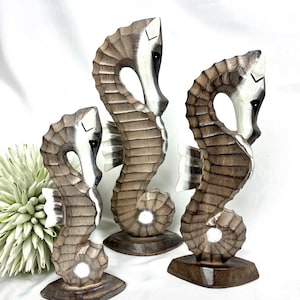 Wooden seahorse in three sizes, maritime decoration, garden decoration, decoration, seahorse, wooden seahorse