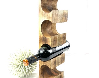 Mango wood wine rack for 4 bottles, unique, wall shelf, standing shelf