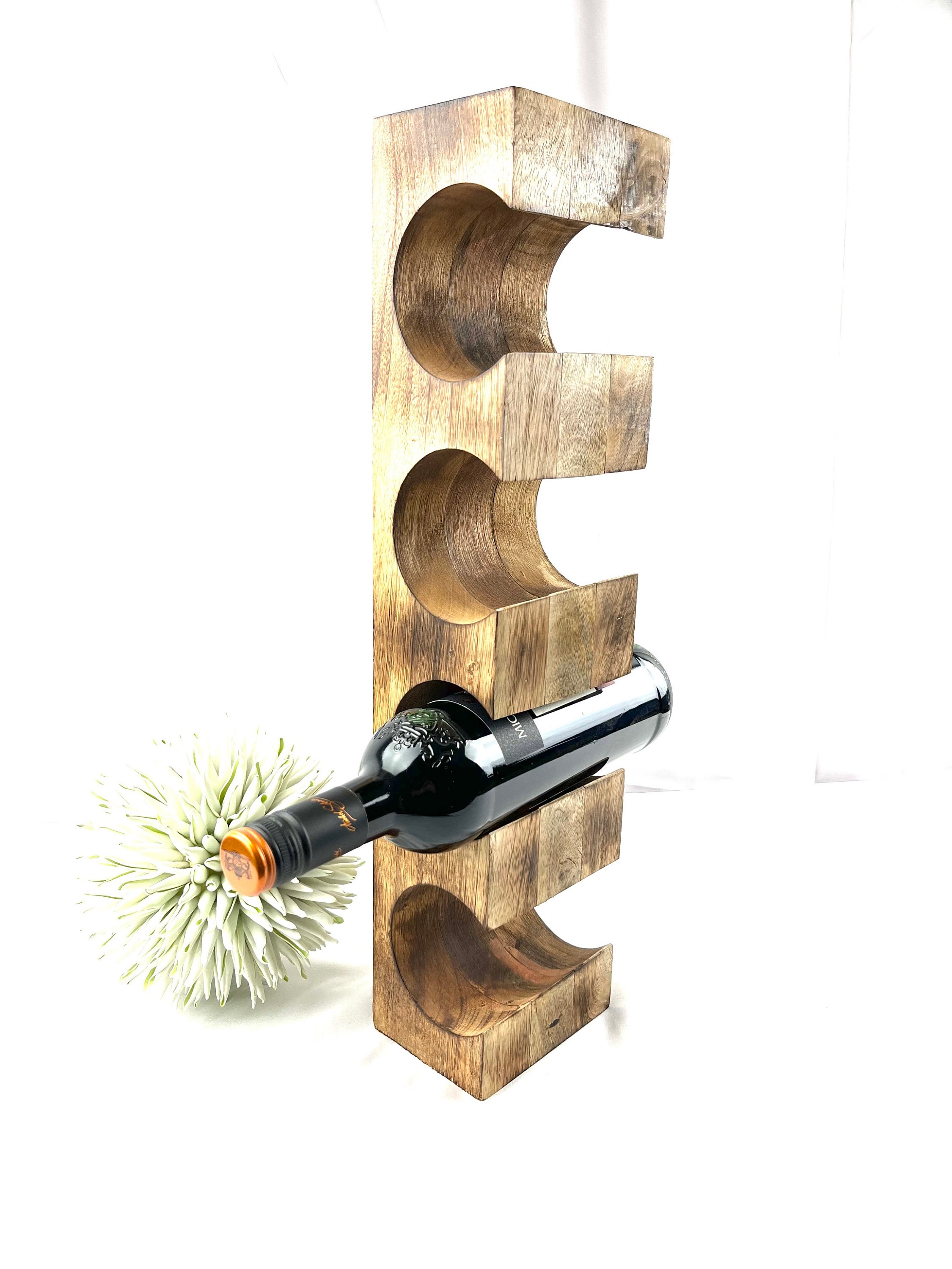 Mango Wood Wine Rack for 4 Bottles Unique Wall Shelf Standing Shelf Etsy