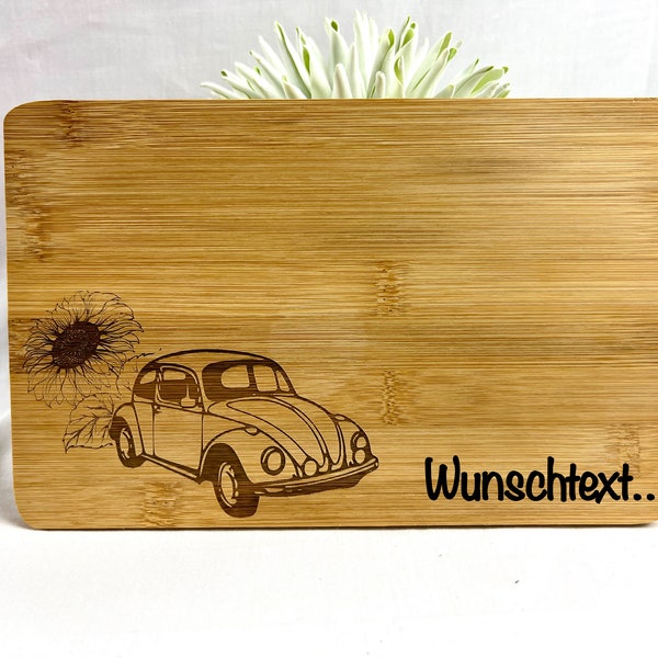 Käfer Frühstücksbrett / Schneidebrett Bambus-Holz, mit Wunschtext / VW / Bulli / mit Gravur / Laser / JCFeuerholz /Bambus