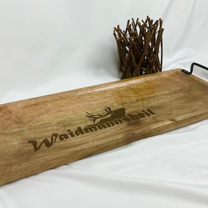 Weidmannsheil tray with metal handles/ Mango wood/ Unique / Laser, deer, antler, hunting, breakfast tray, serving tray, deer, game