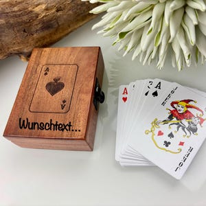 Playing card box, 1 deck of cards, mango wood box, laser-cut, AS high-quality playing cards, Skat, Rome, vintage game box, customizable, Joker, custom text