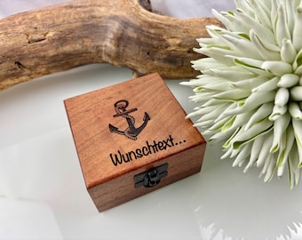 Elegante houten doos met anker en fluwelen voering, gemaakt van hoogwaardig acaciahout, geschenkdoos, geschenkverpakking, houten krat, aanpasbaar