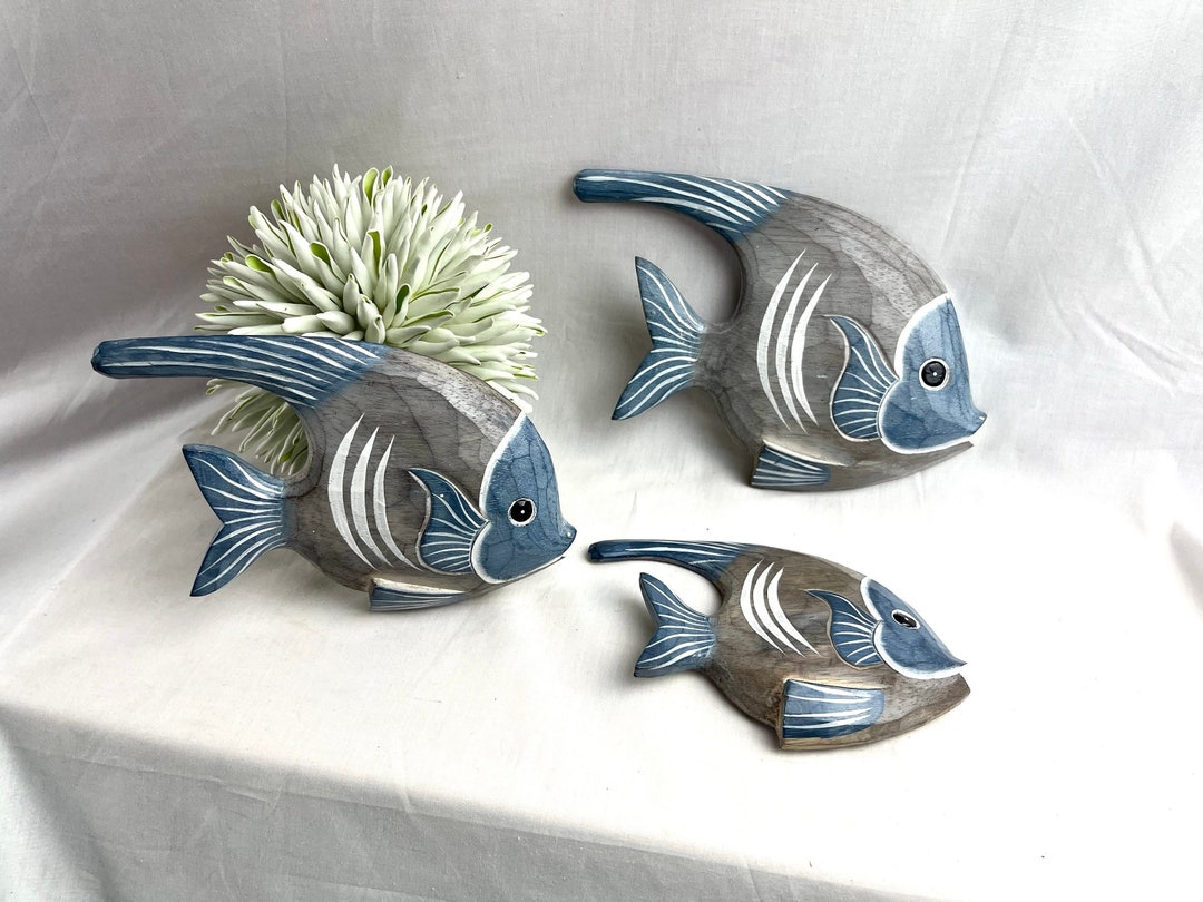 Curated visual reference: Picture Idea: Wooden Fish Wall Art In Three Sizes Shabby Chic Style