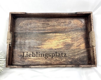 Vintage-Tablett/ Serviertablett Lieblingsplatz / Anker / Unikat / Feuerholz / mit Gravur / Laser / Frühstückstablett / personalisierbar