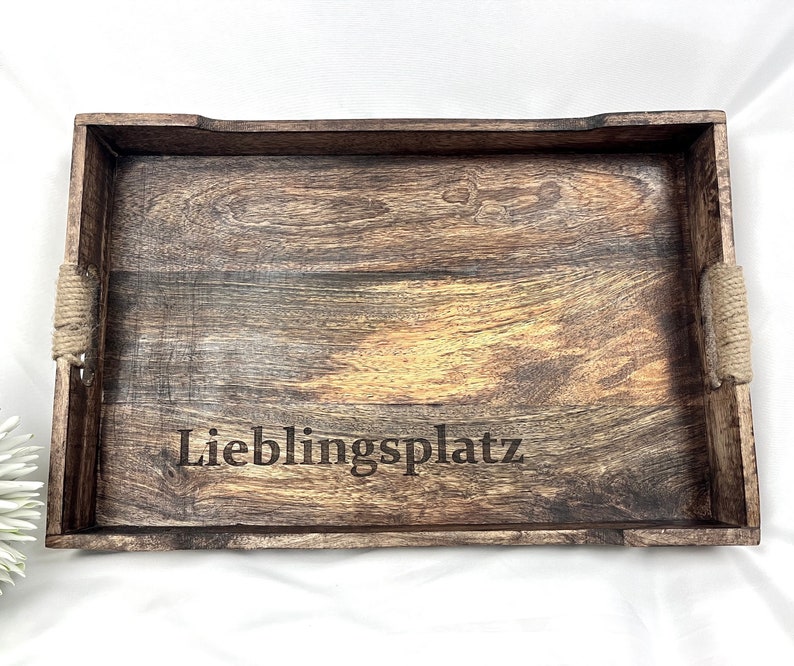 Vintage-Tablett/ Serviertablett Lieblingsplatz / Anker / Unikat / Feuerholz / mit Gravur / Laser / Frühstückstablett / personalisierbar Motiv wie abgebildet