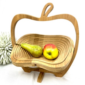 Apple fruit basket, fruit bowl, wooden bowl, space-saving, foldable, bread basket, bowl, handmade, unique piece