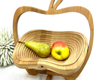 Apple fruit basket, fruit bowl, wooden bowl, space-saving, foldable, bread basket, bowl, handmade, unique piece