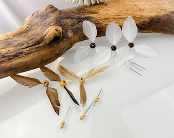 Plumes de rechange pour carillon éolien en forme de mouette, bicolores (brun et blanc), avec plumes mobiles pour la queue, mouette battante, hélice, lot de 3 pièces