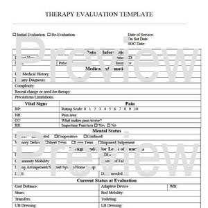 Plantilla de evaluación de fisioterapia, plantilla de evaluación de terapia ocupacional, formulario de evaluación de atención aguda, subaguda y domiciliaria