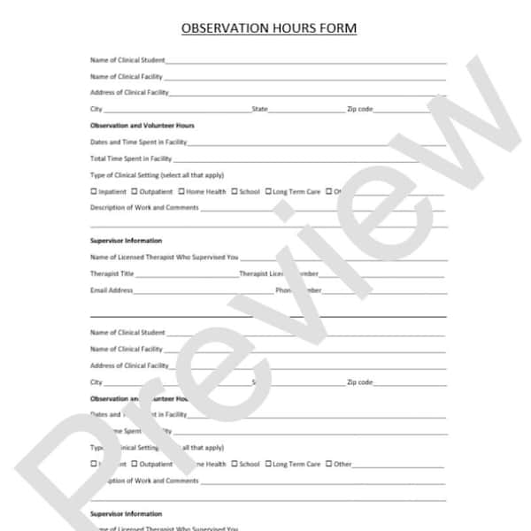 Printable Physical Therapy Observation Hours Form