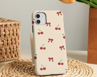 Red Cherry Bows Cute Phone Case Slim/Tough Cover for iPhone 16e, 16 15 14 13 12 11 Pro Max/Plus, iPhone 13 12 Mini, iPhone X XS XR SE