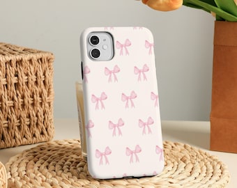 Funda rígida con lazos rosas para iPhone 17 Pro Max, iPhone 17e/16e (2026), iPhone Air, 16, 15, 14 Plus, 13, 12 Mini, X, XS, XR, SE