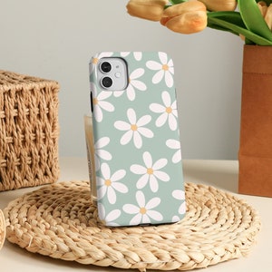 Coque de portable marguerite blanche et verte pour iPhone 16 15 14 13 12 Pro Max, iPhone 16e, 15 14 Plus, iPhone 13 12 Mini, X XS XR SE, iPhone 11 Tough Cover