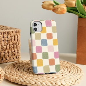 Coque de portable simple à carreaux colorés pour iPhone 16 15 14 13 12 Pro Max, iPhone 15 14 Plus, iPhone 13 12 Mini, X XS XR SE iPhone 11