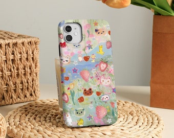 Strawberry Flower Cute Phone Case Tough Cover for iPhone 17 Pro Max, iPhone 17e/16e, iPhone Air, 16 15 14 7/8 Plus, 13 12 Mini, X XS XR SE