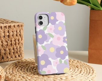 Paarse bloem schattig telefoonhoesje slanke/sterke hoes voor iPhone 17 Pro Max, 2026 iPhone 17e/16e, iPhone Air, 16 15 14 Plus, 13 12 Mini, X XS XR SE