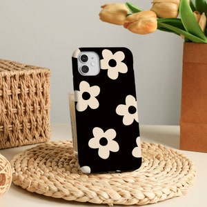Étui pour iphone de téléphone noir et blanc à fleurs et fleurs 16 15 14 13 12 11 Pro Max 16 15 14 Plus iPhone 13 12 Mini iPhone X XS XR SE