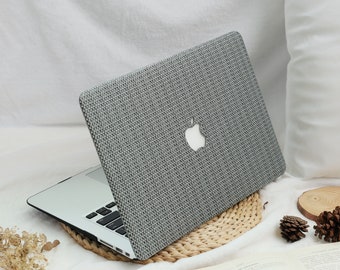 Dark Gray Woven Leather MacBook Hard Case Vegan Leather MacBook Cover Air 15/13 for Pro 14 16 M1 M2 2023 Pro 13 2021 2022 Unique Laptop Case