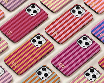Custom Striped iPhone Case, Personalised Monogram Initials, Gift for Her