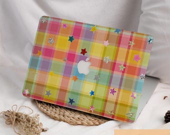 Vintage Stars Rainbow Plaid MacBook Hard Case Laptop Custom Cover for 2026 Neo 13 Air 15/13/11 A3449 Mac Pro 13/14/15/16 inch M5 M4 M3 M2 M1