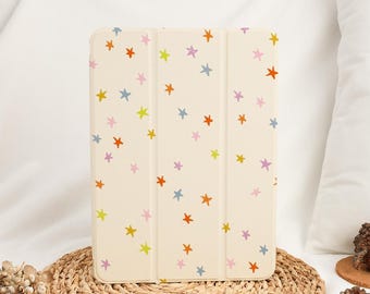Cute Stars Simple iPad Case with Pencil Holder for 2026 New Air 8/7/6/5/4th 11" 13" iPad 11/10/9/8 Gen A16 iPad Pro M5 iPad Mini 6/7 Cover