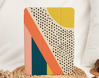 Retro Geometric Modern Art iPad Case with Pencil Holder Cover for 2026 M4 Air 8/5th 13" 11" iPad 11/10/9 Gen A16 M5 iPad Pro 12.9" Mini 6/7