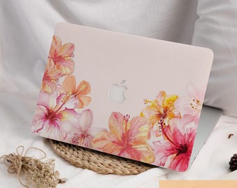 Pink Yellow Hibiscus MacBook Hard Case Custom Laptop Cover for 2026 Neo 13 Air 15/13/11 A3449 A3241 Mac Pro 13/14/15/16 inch M5 M4 M3 M2 M1