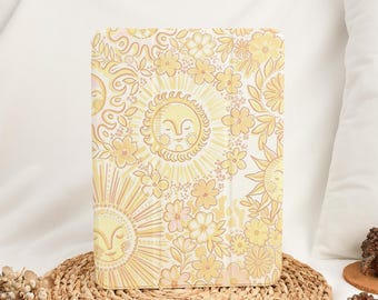 Boho Flowers Sun Print Cute iPad Case with Apple Pencil Holder Cover for Air 4th 13/11 inch iPad 11/10/9/8 Gen A16 Pro 12.9 inch Mini 5/6/7