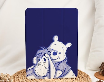 Cute Winnie Eeyore iPad Case with Pencil Holder Cover for 2025 Air 7/6/5/4/3th 13" iPad 11/10 Gen A16 10.9" 11" iPad Pro 12.9 Inch Mini 6/7