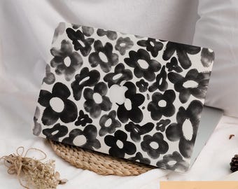 Ink Black White Floral MacBook Hard Protective Case Cover Mac Laptop Sleeve for Neo, Air, Pro & Retina (11/12/13/14/15/16 inch) M5 M4 M3 M2