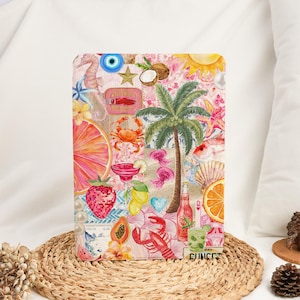 Summer Collage Scrapbook iPad Case with Pencil Holder for 2024 Air 6 Air 4/5 iPad 10 10.9" 7/8/9 10.2" Pro 11" 12.9" 13" iPad Mini 6 Mini 7