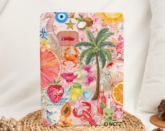Summer Collage Scrapbook iPad Case with Pencil Holder for 2024 Air 6 Air 4/5 iPad 10 10.9" 7/8/9 10.2" Pro 11" 12.9" 13" iPad Mini 6 Mini 7