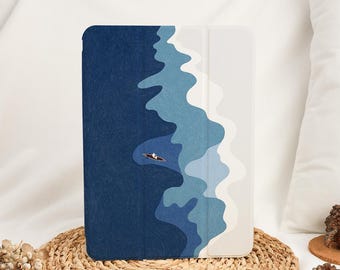 Sailing at Sea Painting iPad Case with Pencil Holder Cover for 2025 Air 7/6/5th iPad 11/10/9 Gen A16 11" 13" iPad Pro 12.9inch iPad Mini 6/7