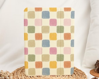Colorful Squares Simple iPad Case with Pencil Holder Cover for 2025 Air 7/6/5/4th 13" 11" iPad 11/10/9/8 Gen A16 iPad Pro 12.9 Inch Mini 6/7