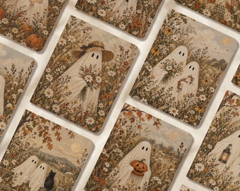 Halloween Ghost iPad Case, Cottagecore Floral Cover with Pencil Holder, Vintage Autumn Design for Air 13/11, Pro 12.9, A16, 10th Gen, Mini 6