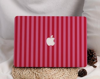 Funda rígida sencilla para MacBook con rayas rojas y fucsias, funda protectora para portátil, compatible con MacBook 2026 Neo 13 Air 15/13/11 Mac Pro 13/14/15/16 pulgadas M5 M4 M3 M2 M1