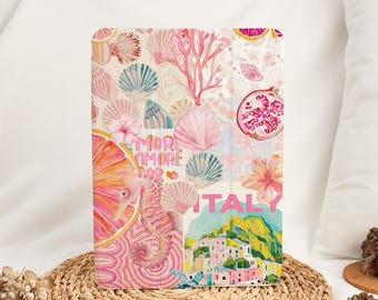Pink Marine Life Scrapbook iPad Case with Pencil Holder for 2025 Air 7/6 Air 3/4/5 iPad 11/10 Gen A16 10.9" 11" iPad Pro 12.9 Inch Mini 6/7