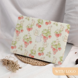 Cute Rabbit Strawberry MacBook Protective Case Laptop Cover for 2025 M4 Macbook Air 15/13/11 Inch Macbook Pro 13/14/15/16 M1 M2 M3 2023 2024