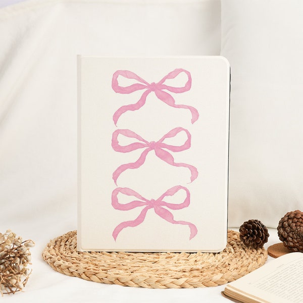 Pink Bowknot Custom iPad Case for iPad Air4/5 iPad Pro 12.9" 11" 9.7" 10.2" Mini5/4 iPad 2019 10.2" 2022/2021 Cover with Pencil Holder