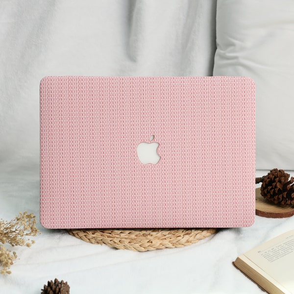 Pink Woven Leather MacBook Hard Case Vegan Leather MacBook Cover for Air 15/13 Pro 14 16 M1 M2 2023 Pro 13 2021 2022 Unique Laptop Case