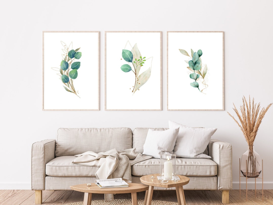 Wall Art Set of Three Wall Art Green & Gold Wall Art Botanical Wall Art