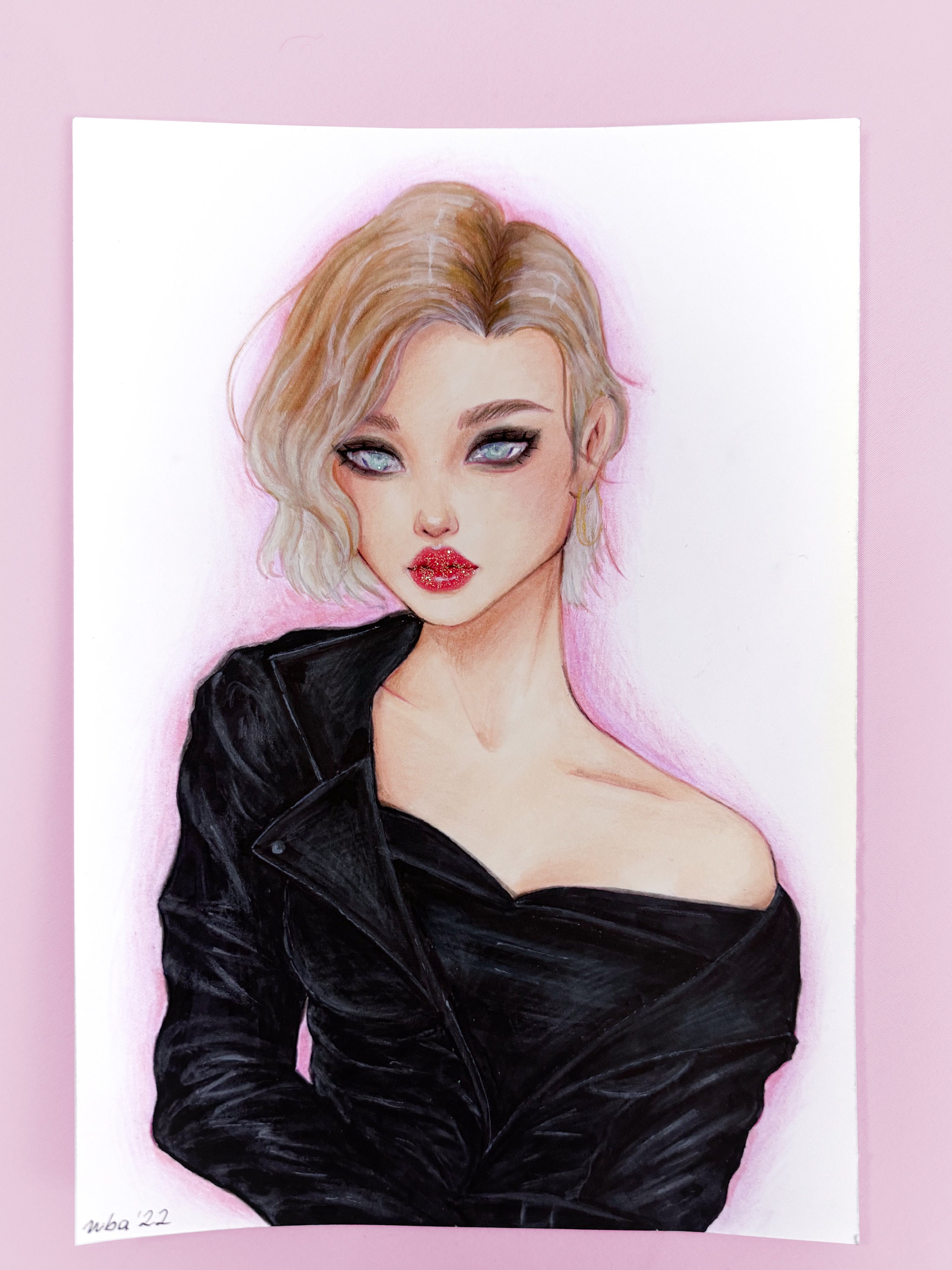 Handmade Grease-Inspired Girl Character Illustration | Original Art by Weirdbrokeartist | Copic Markers & Glitter on Bristol Paper
