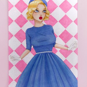 手作りの 50 年代郊外の美的キャラクターのイラスト | ブリストル紙の鮮やかなアート | Weirdbrokeartist によるオリジナルアート