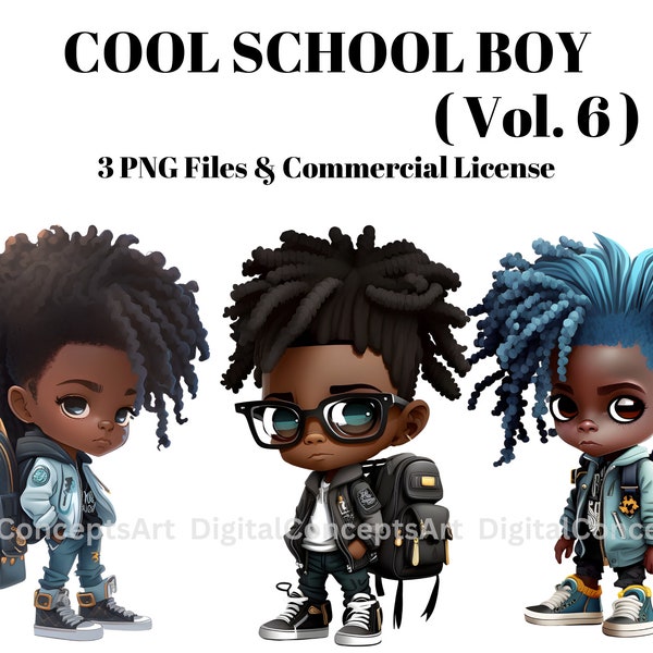 Black boy fashion clipart - Black chibi boy clipart, Back to school clipart, Black teen school boy png, black boy magic, Black girl sticker