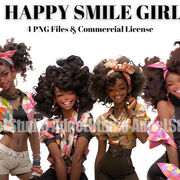 African American Women Clipart - Happy Smile Girl clipart, Black Girl Magic Clipart, Black Girl Chic Fashion Clipart, Afro Girl Junk Journal