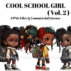 Black girl fashion clipart - Black chibi girl clipart, Back to school clipart, Black teen school girl, black girl magic, Black girl sticker